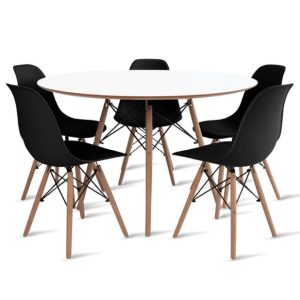 Conjunto Mesa Eiffel Redonda MDF 120cm Branca + 5 Cadeiras Eiffel DS331 Pretas