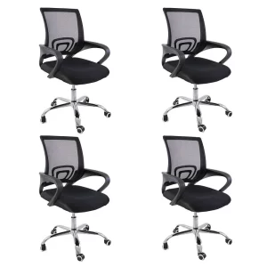 Kit c/ 4 Cadeiras De Escritório DS76 Mesh Diretor Giratoria New Java - Pretas