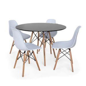 Conjunto Mesa Eiffel Redonda MDF 110cm Preta + 4 Cadeiras Eiffel DS331 Brancas