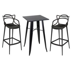 Kit Mesa Tolix Bistrô Bar + 2 Banquetas Allegra DS401 Altas Pretas