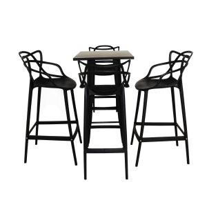 Kit Mesa Tolix Bistrô Bar + 4 Banquetas Allegra DS401 Altas Pretas
