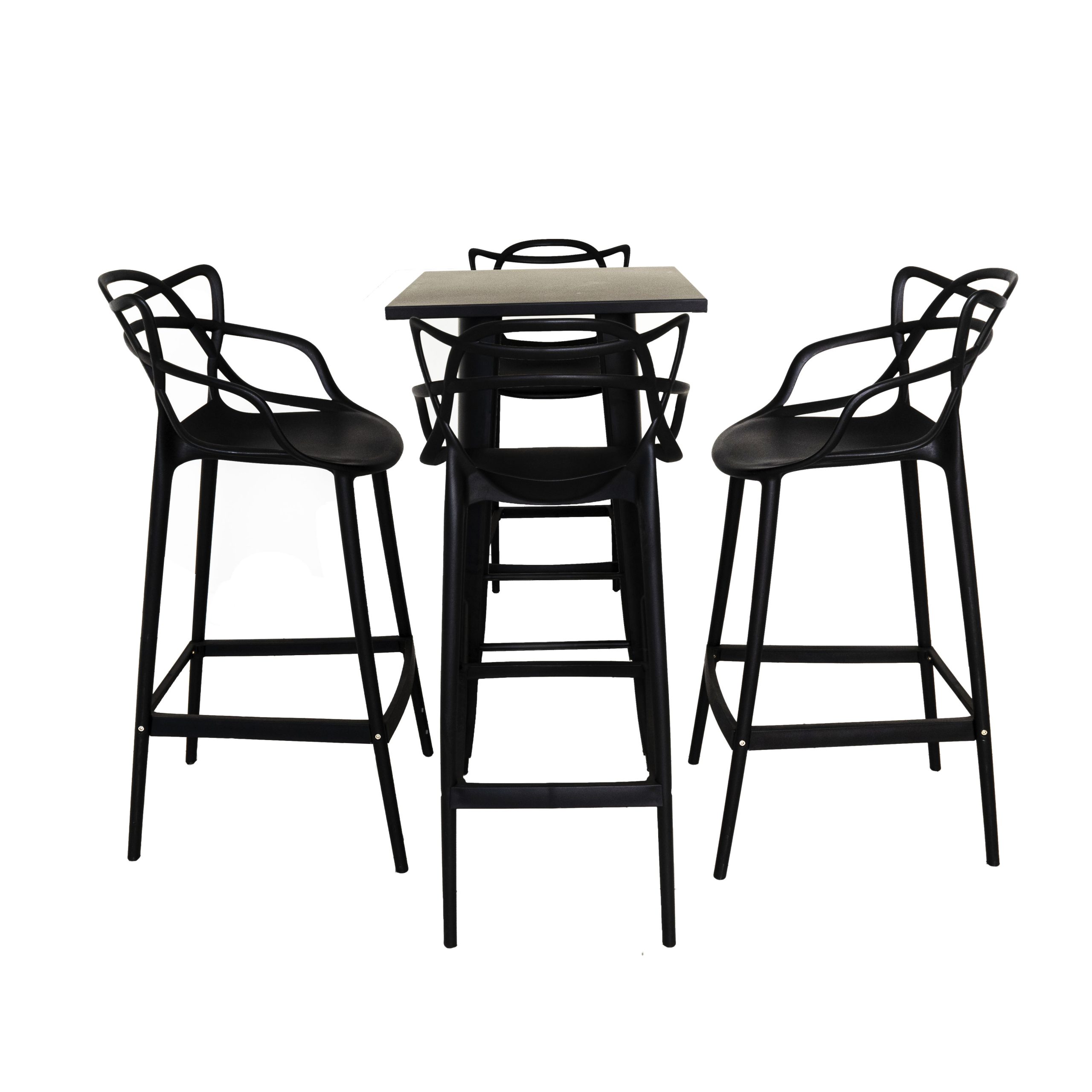 Kit Mesa Tolix Bistrô Bar + 4 Banquetas Allegra DS401 Altas Pretas