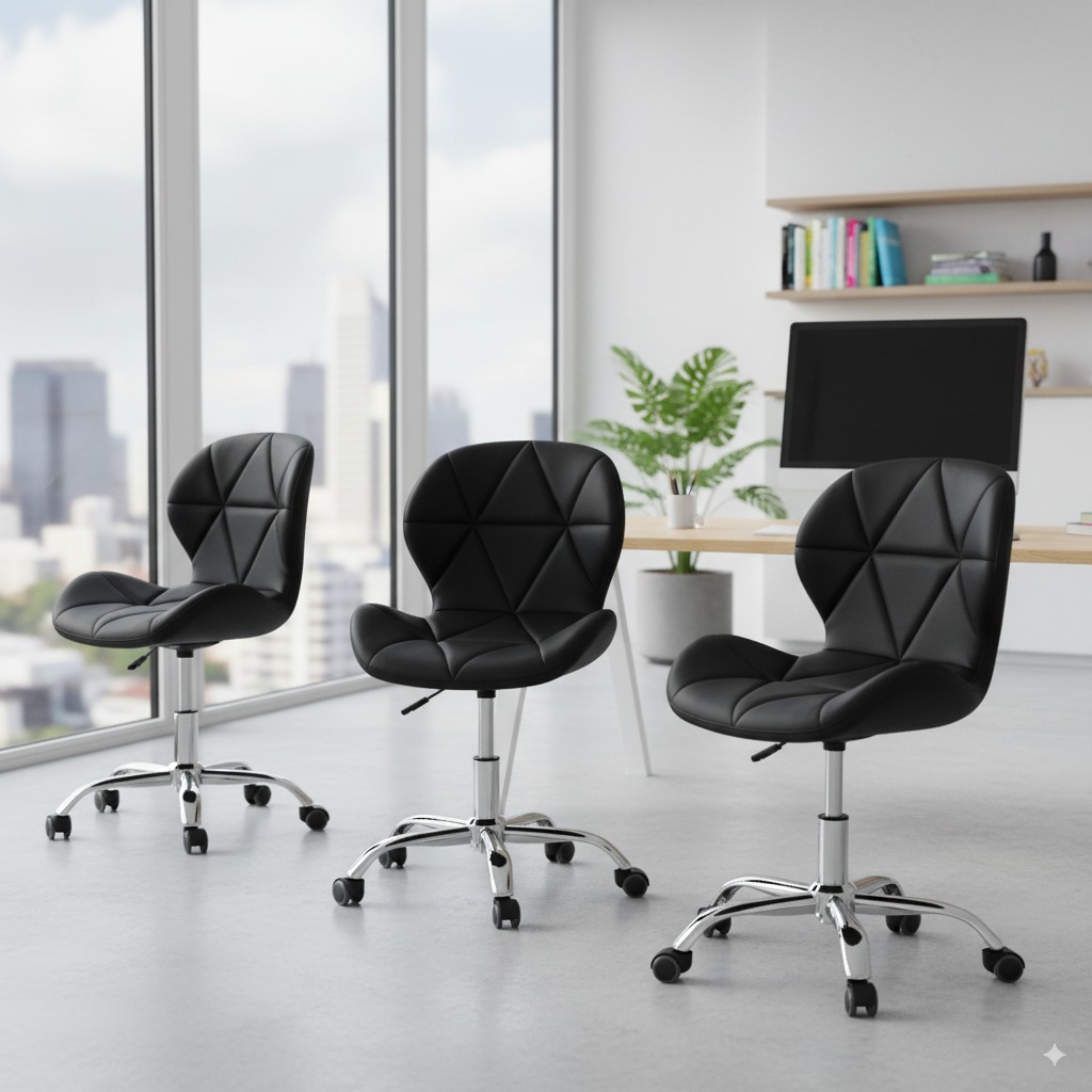 Conjunto 3 Cadeiras Office Eiffel Slim Giratória Ajustável Preta - Imagem 2