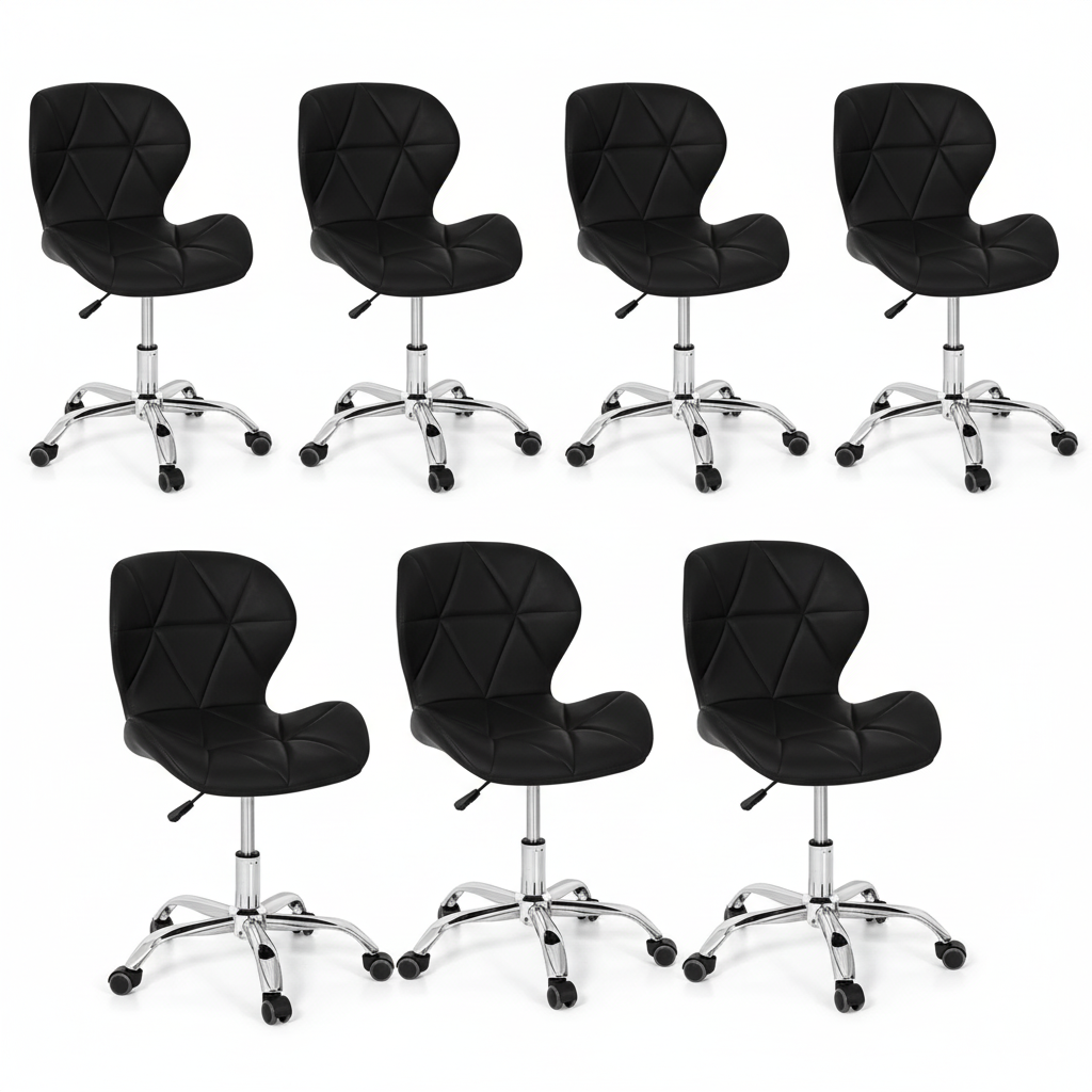 Conjunto 7 Cadeiras Office Eiffel Slim Giratória Ajustável Preta