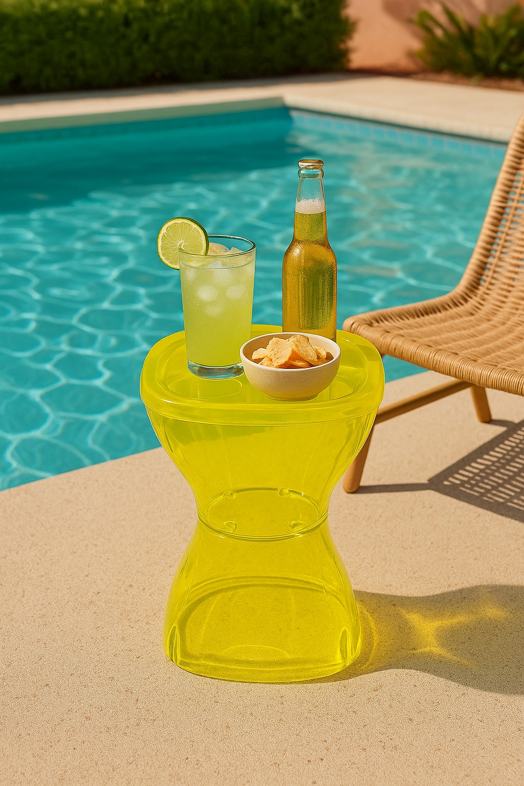 Petisqueira Amarela Translúcida Design Moderno Mesa Lateral Apoio Decorativo Para Piscina Jardim Varanda Sala - Imagem 3