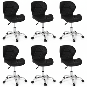 Conjunto 6 Cadeiras Office Eiffel Slim Giratória Ajustável Preta