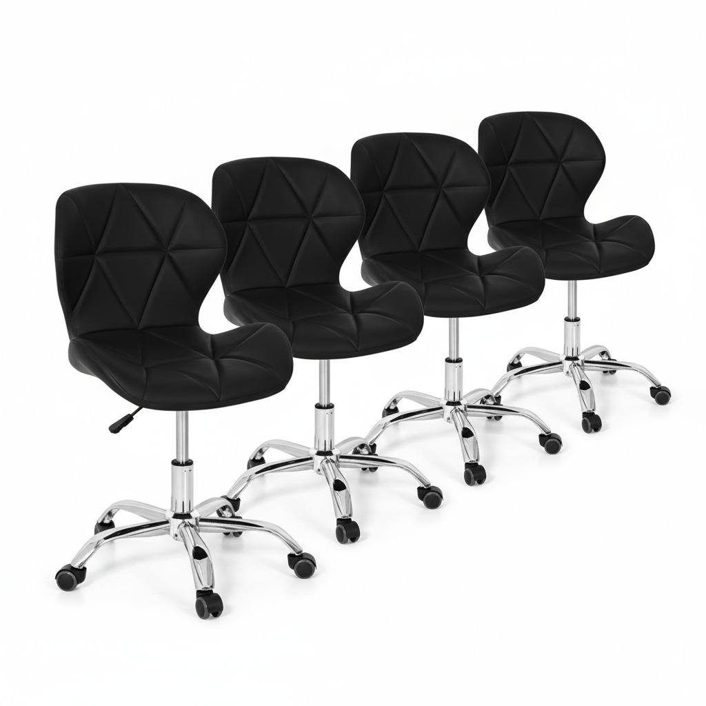 Conjunto 4 Cadeiras Office Eiffel Slim Giratória Ajustável Preta