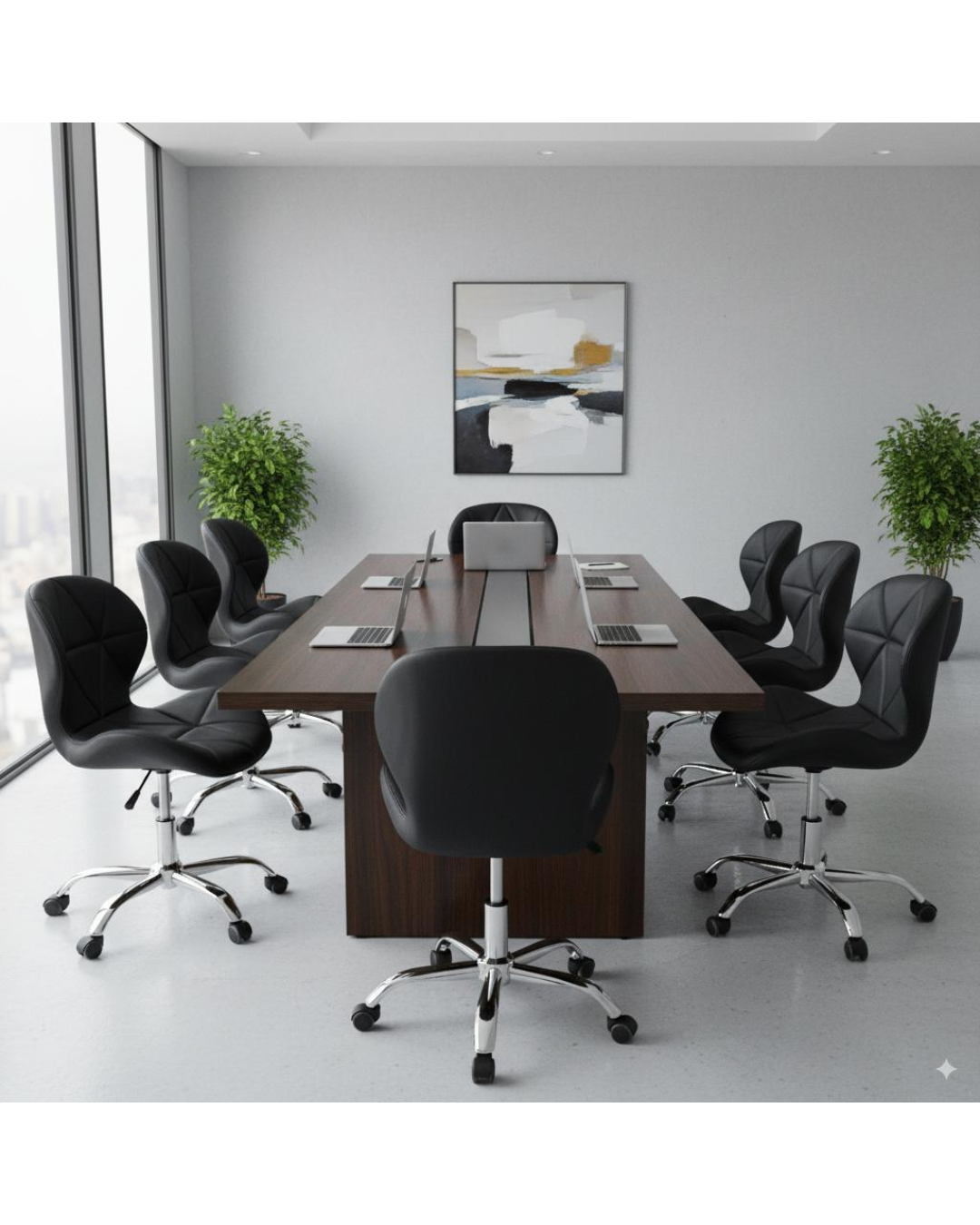 Conjunto 8 Cadeiras Office Eiffel Slim Giratória Ajustável Preta - Imagem 2
