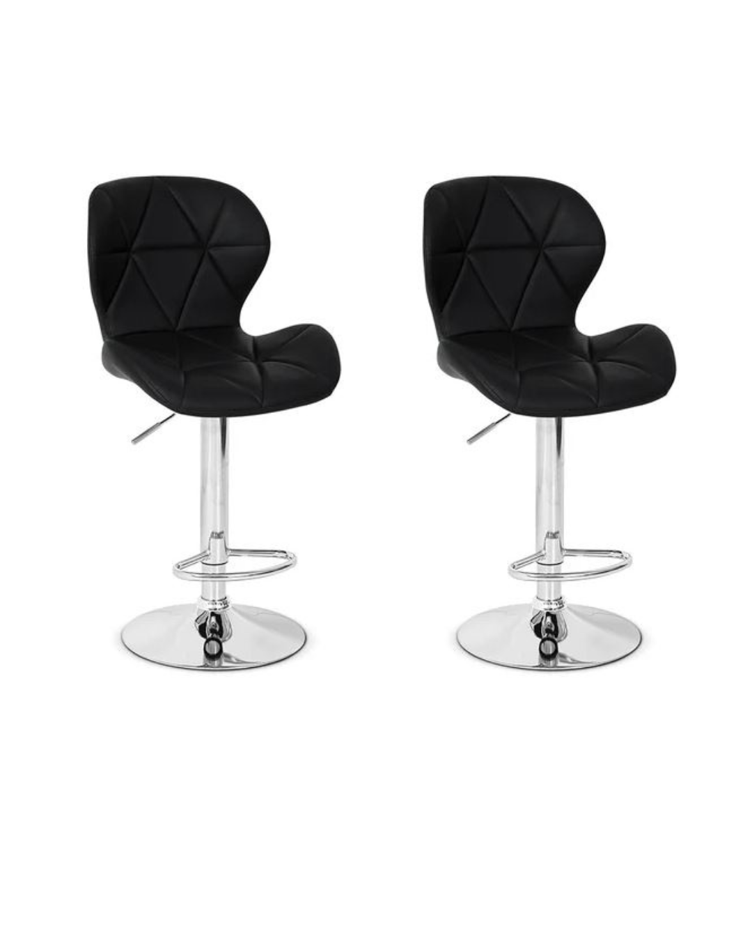 Kit com 2 Banquetas Slim Giratórias Estofadas Altas em PU Preto com Base Cromada e Regulagem de Altura – Design Moderno e Confortável