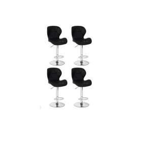Kit com 4 Banquetas Giratórias Altas Estofadas Slim Pretas com Base Cromada e Regulagem de Altura – Design Moderno