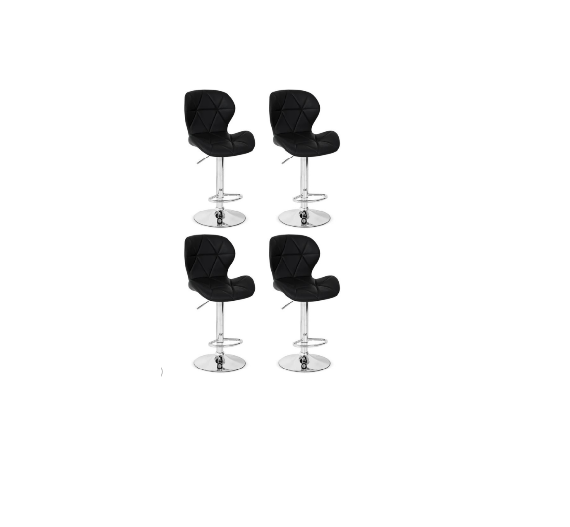 Kit com 4 Banquetas Giratórias Altas Estofadas Slim Pretas com Base Cromada e Regulagem de Altura – Design Moderno