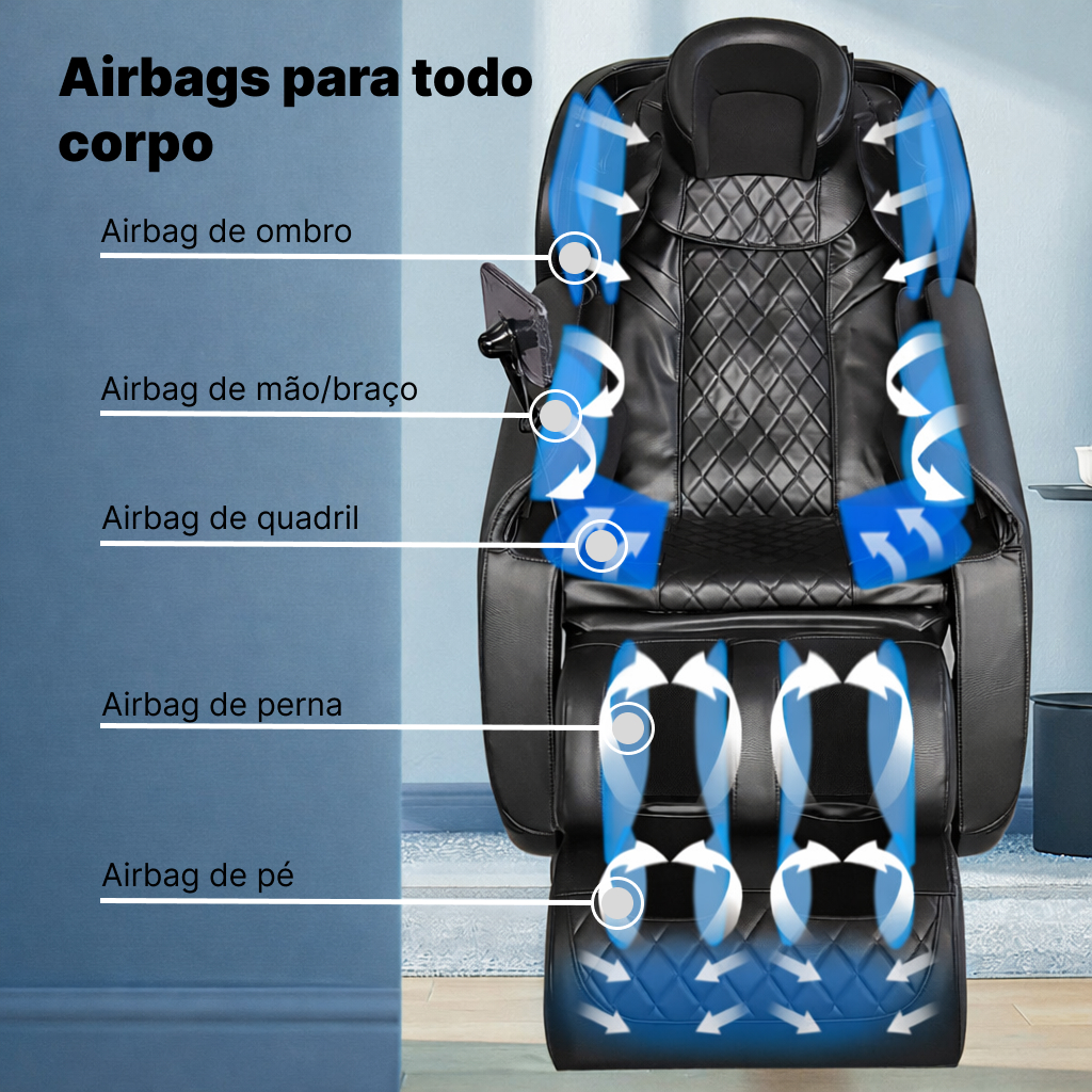 Poltrona de Massagem Relax Gravidade Zero Luxuosa , Preto - Imagem 14