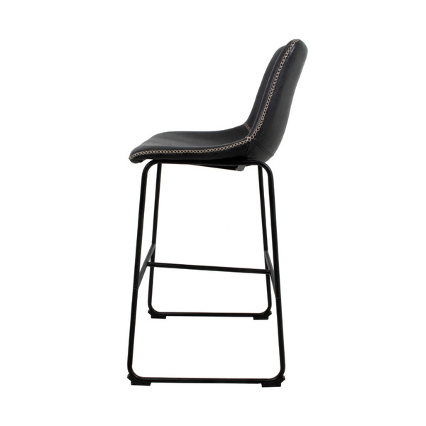 Banqueta Munich Estofada Preta com Encosto 74cm Base Metálica - Imagem 2