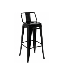 Banqueta Alta Industrial Preta em Aço 76cm Iron Tolix com Encosto - Decoreshop