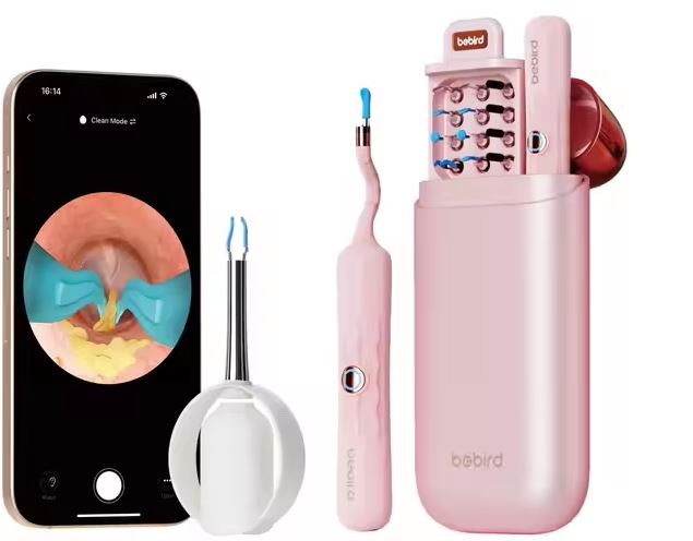 Aparelho Otoscópio Bebird I35r Com Pinça Robótica Limpador de Ouvido Camera HD Wifi, Rosa