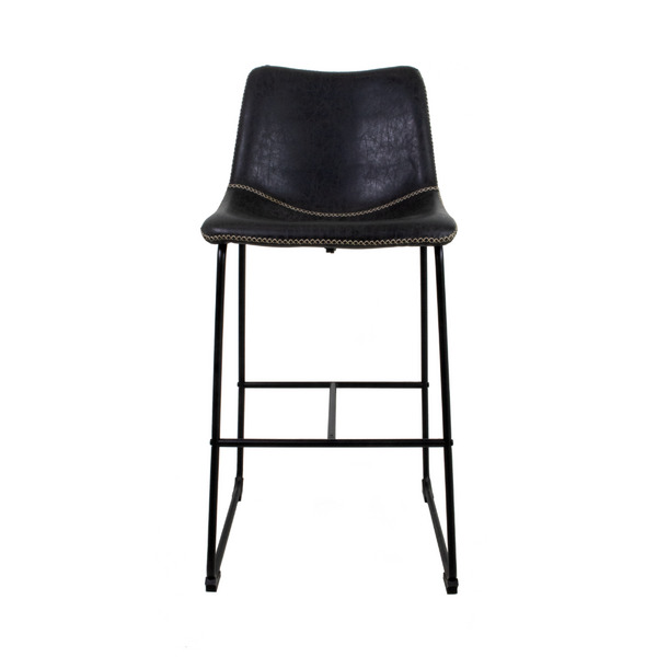 Banqueta Munich Estofada Preta com Encosto 74cm Base Metálica - Imagem 3