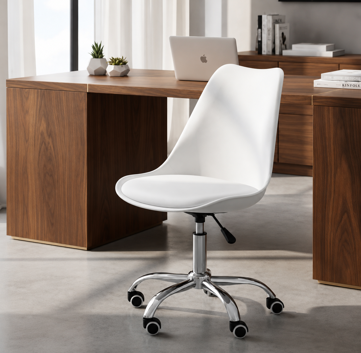 Cadeira com rodízios Tulipa Leda Office escritório Branco - Imagem 3
