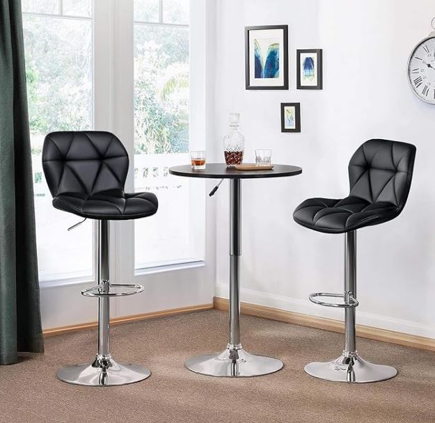 Banqueta Slim Material Ecológico Regulagem Altura Cor Preto Cromado Preto - Imagem 2