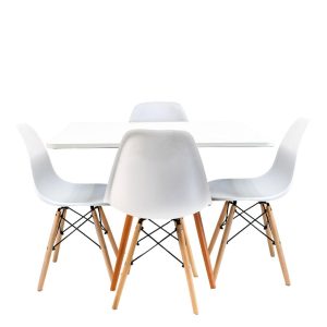 Kit Mesa Eiffel Branca Quadrada 90×90 + 04 Cadeiras Eiffel