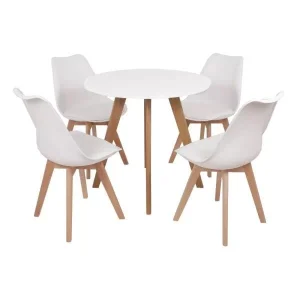 Conjunto Mesa Leda Branca 80 cm + 4 cadeiras Leda Brancas