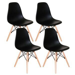 Alternative view of Conjunto de Mesa de Jantar Eames Eiffel Redonda 100cm Tampo de Madeira Preto com 5 Cadeiras Pretas