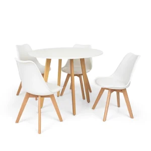 Conjunto Mesa Leda Branca 90 cm + 4 cadeiras Leda Brancas