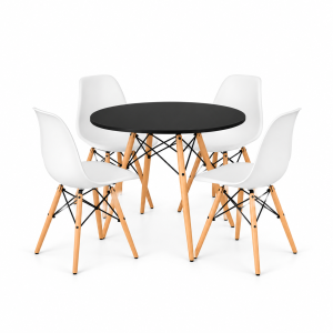 Conjunto de Jantar Mesa Eiffel 90cm Preta + 4 Cadeiras Eiffel DKR Brancas