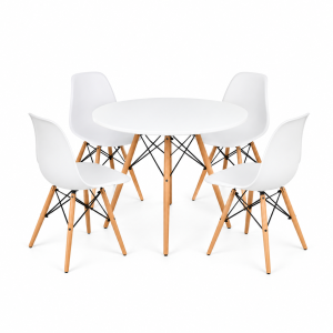 Conjunto de Jantar Mesa Eiffel 80cm Branca + 4 Cadeiras Eiffel DKR Brancas