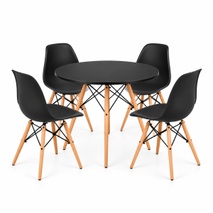 Conjunto de Jantar Mesa Eiffel 90cm Preta + 4 Cadeiras Eiffel DKR Pretas