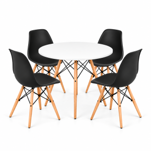 Conjunto de Jantar Mesa Eiffel 90cm Branca + 4 Cadeiras Eiffel DKR Pretas